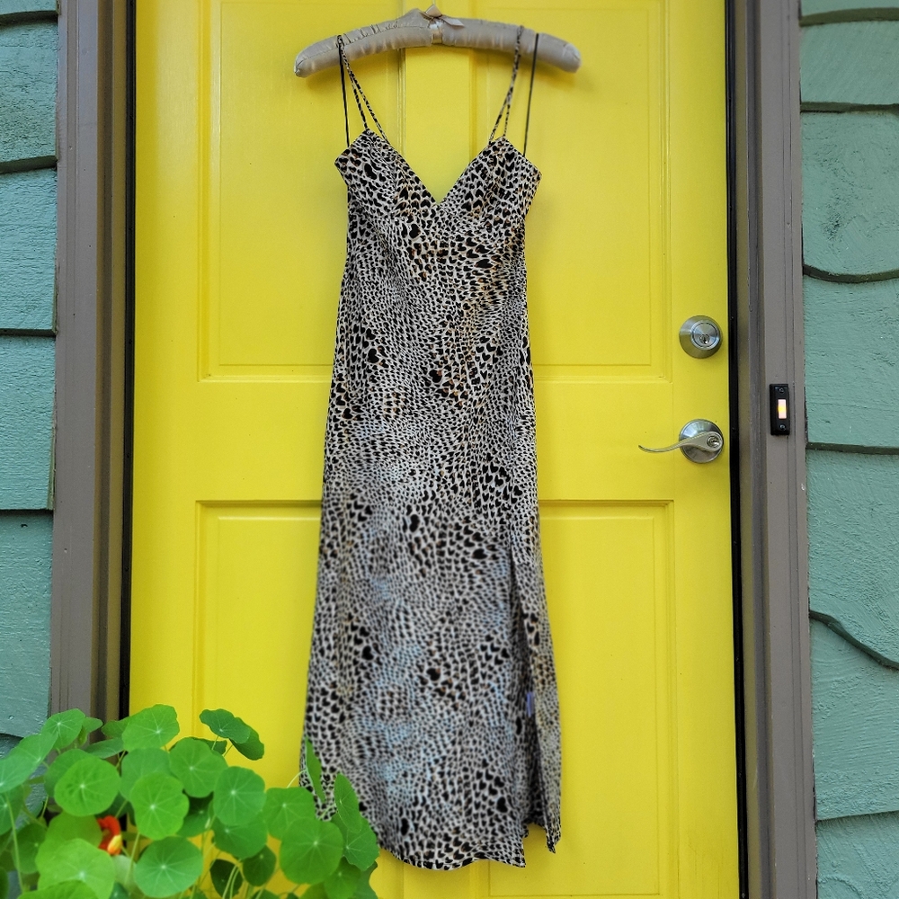 Kiss The Sky S Heart Leopard Slip Dress Strappy Back Slit